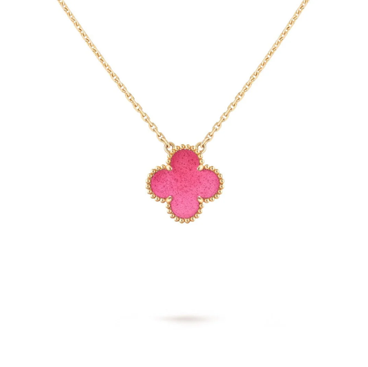 [⭐Hildren Jewelry] NEW CLOVER 15MM PINK ENAMEL NECKLACE