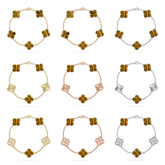 [⭐Hildren Jewelry] CLOVER 5 MOTIFS TIGER EYE BRACELET COLLECTION