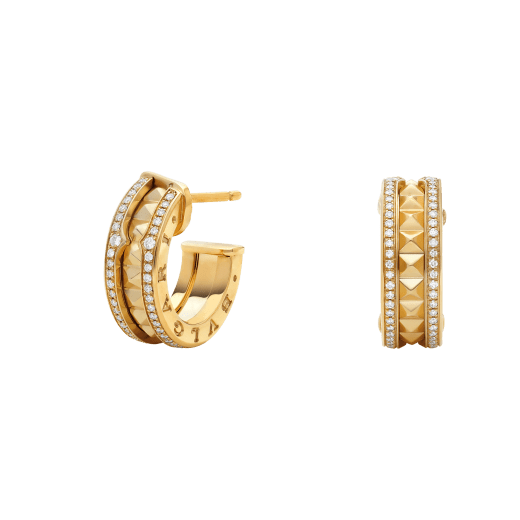 [⭐Hildren Jewelry]ZERO 1 ROCK GOLD EARRINGS WITH STUDDED SPIRAL AND PAVED DIAMONDS