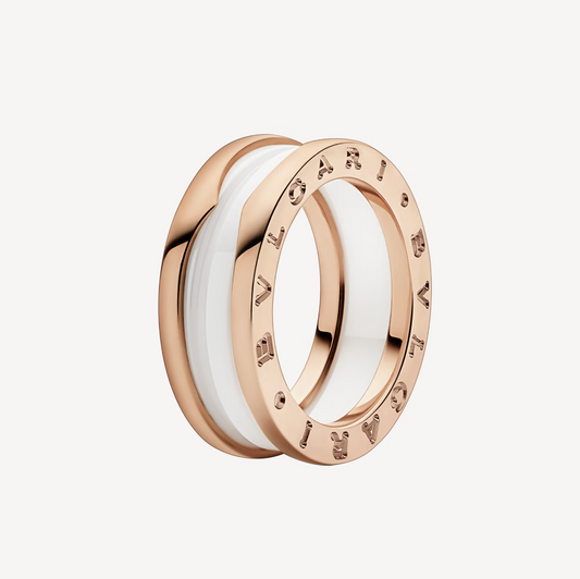 [⭐Hildren Jewelry]ZERO 1 TWO-BAND LOOPS AND WHITE CERAMIC SPIRAL PINK GOLD RING