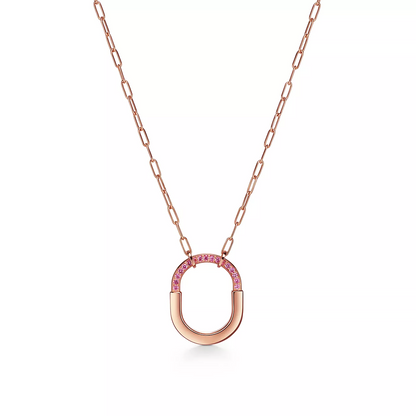 [Hildren Jewelry]LOCK MEDIUM PENDANT PINK DIAMOND PINK GOLD NECKLACE