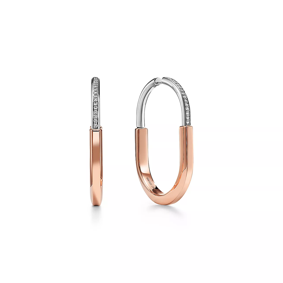 [Hildren Jewelry]LOCK EARRINGS ROSE AND WHITE GOLD DIAMONDS EXTRA LARGE