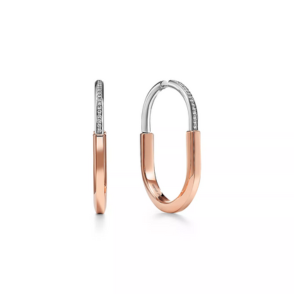 [Hildren Jewelry]LOCK EARRINGS ROSE AND WHITE GOLD DIAMONDS EXTRA LARGE