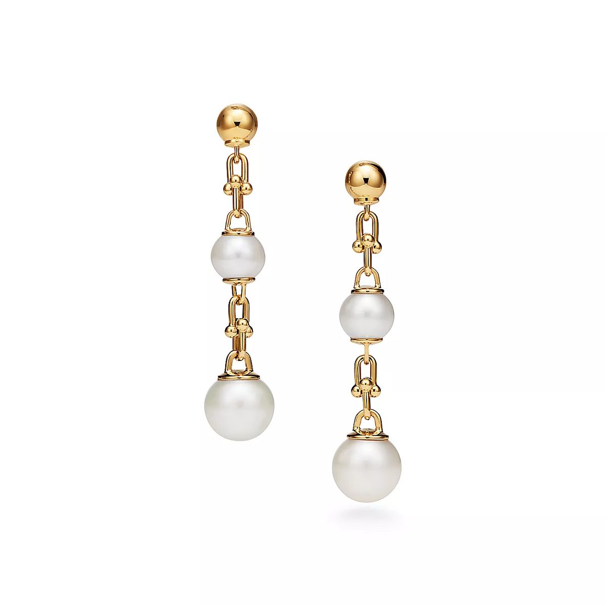 [Hildren Jewelry]TRIPLE DROP LINK EARRINGS GOLD WITH FRESHWATER PEARLS