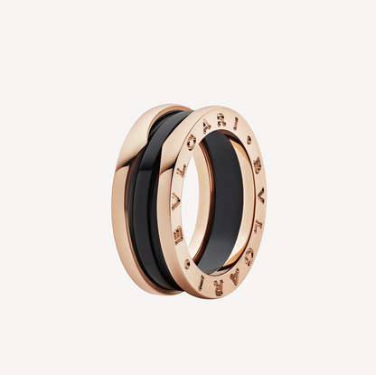 [⭐Hildren Jewelry]ZERO 1 TWO-BAND LOOPS AND BLACK CERAMIC PINK GOLD RING