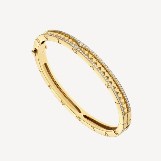 [⭐Hildren Jewelry]ZERO 1 SPIRAL AND PAVED DIAMOND GOLD BRACELET