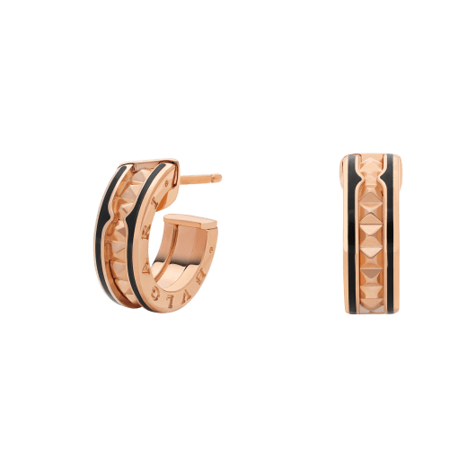 [⭐Hildren Jewelry]ZERO 1 ROCK PINK GOLD EARRINGS WITH STUDDED SPIRAL AND BLACK CERAMIC
