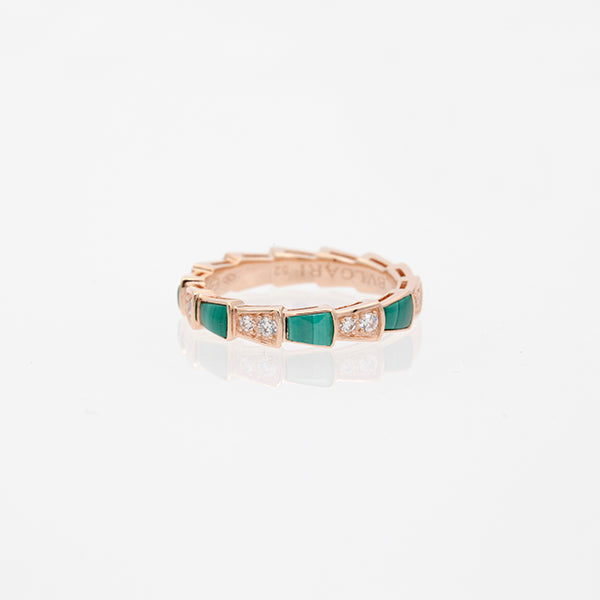 [⭐Hildren Jewelry]SERPENTI RING PINK GOLD MALACHITE DIAMOND 3MM