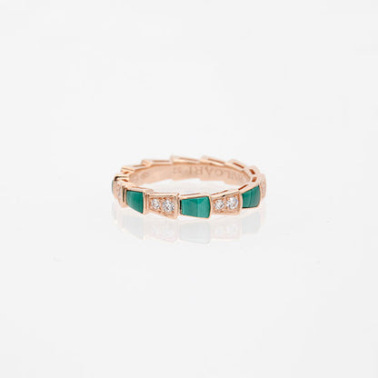 [⭐Hildren Jewelry]SERPENTI RING PINK GOLD MALACHITE DIAMOND 3MM