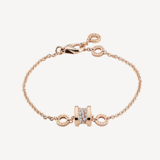 [⭐Hildren Jewelry]ZERO 1 SOFT PINK GOLD WITH PAVED DIAMONDS ON THE SPIRAL BRACELET