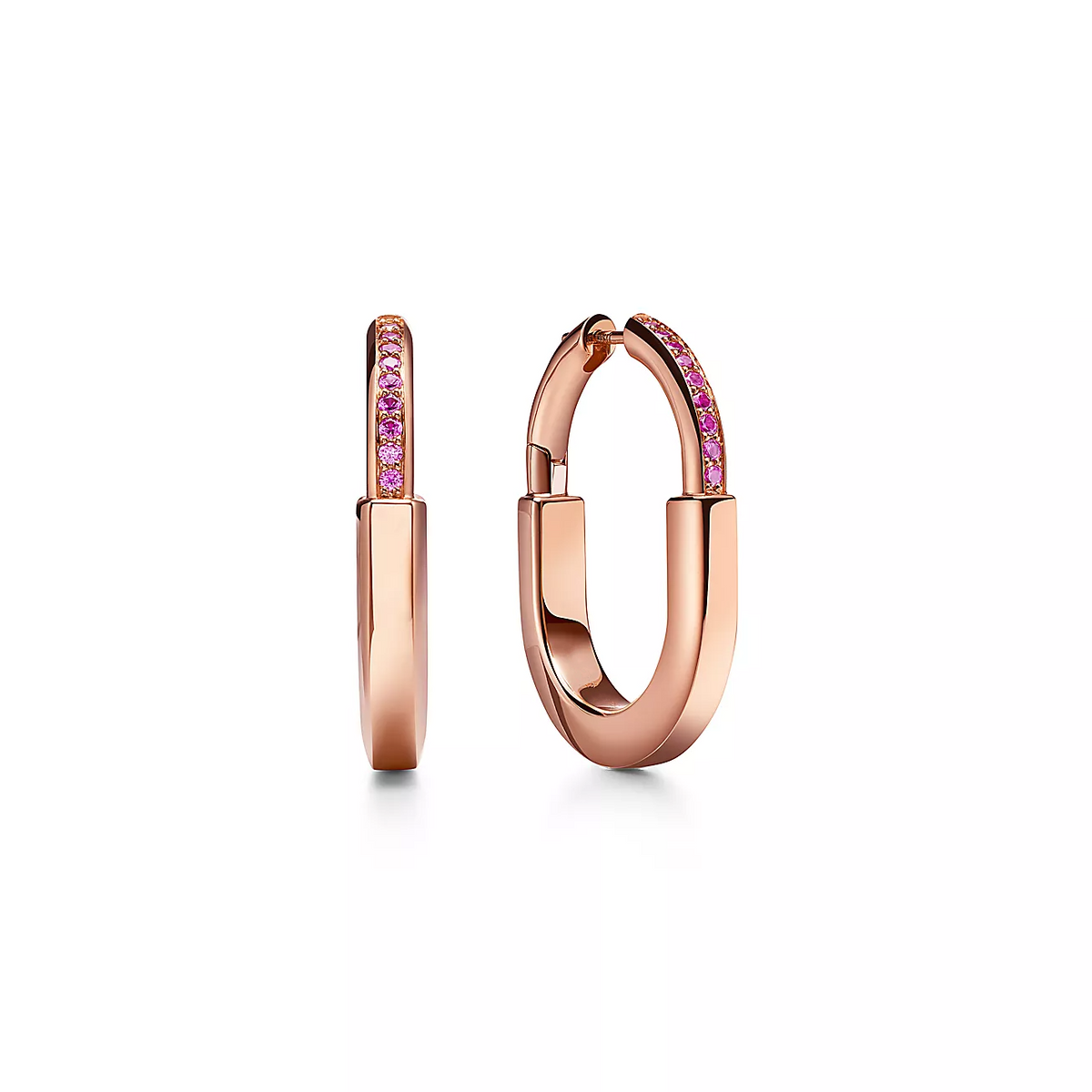 [Hildren Jewelry]LOCK MEDIUM PINK DIAMOND PINK GOLD EARRINGS