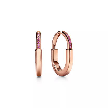 [Hildren Jewelry]LOCK MEDIUM PINK DIAMOND PINK GOLD EARRINGS