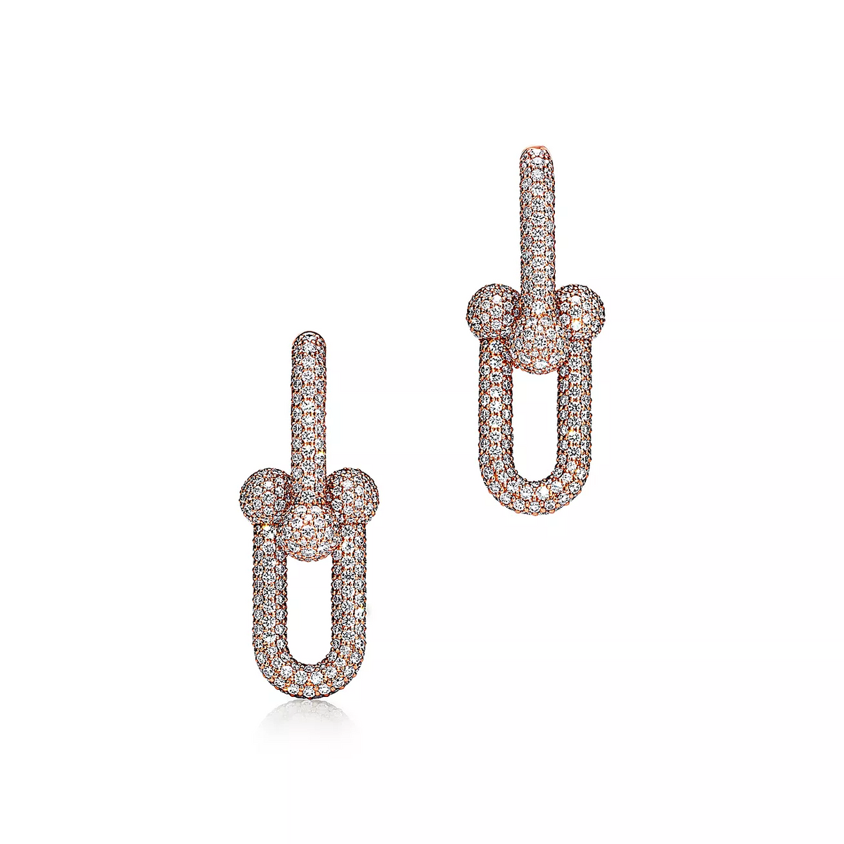 [Hildren Jewelry]LARGE LINK EARRINGS PINK GOLD WITH PAVED DIAMONDS