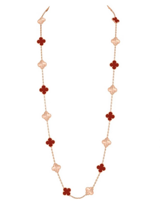 [⭐Hildren Jewelry]CLOVER 20 MOTIFS LASER CARNELIAN NECKLACE