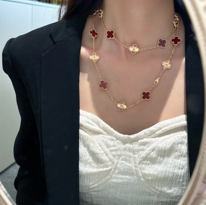 [⭐Hildren Jewelry]CLOVER 20 MOTIFS LASER CARNELIAN NECKLACE