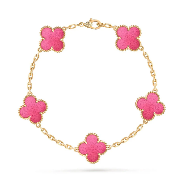 [⭐Hildren Jewelry]NEW CLOVER 5 MOTIFS PINK ENAMEL BRACELET