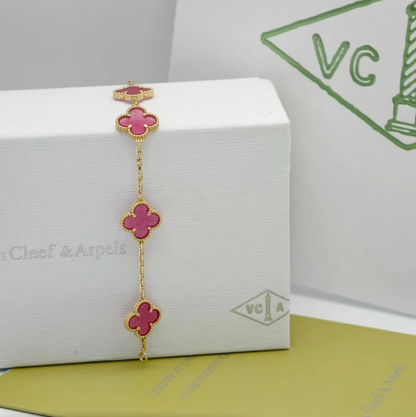 [⭐Hildren Jewelry]NEW CLOVER 5 MOTIFS PINK ENAMEL BRACELET