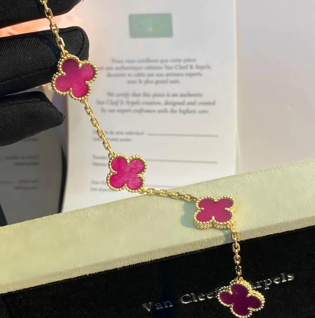 [⭐Hildren Jewelry]NEW CLOVER 5 MOTIFS PINK ENAMEL BRACELET