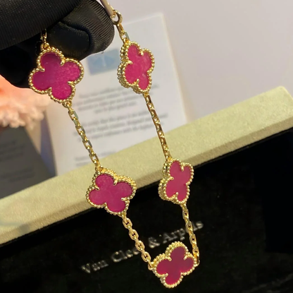 [⭐Hildren Jewelry]NEW CLOVER 5 MOTIFS PINK ENAMEL BRACELET