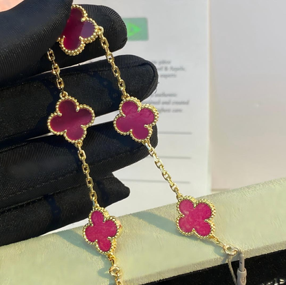 [⭐Hildren Jewelry]NEW CLOVER 5 MOTIFS PINK ENAMEL BRACELET