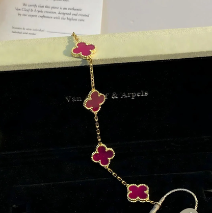 [⭐Hildren Jewelry]NEW CLOVER 5 MOTIFS PINK ENAMEL BRACELET