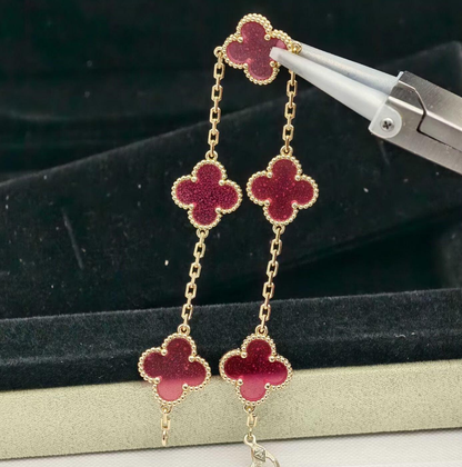 [⭐Hildren Jewelry]NEW CLOVER 5 MOTIFS PINK ENAMEL BRACELET