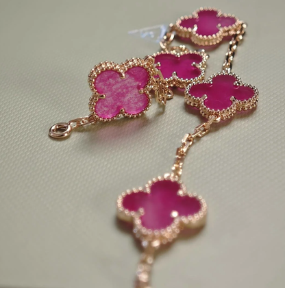 [⭐Hildren Jewelry]NEW CLOVER 5 MOTIFS PINK ENAMEL BRACELET