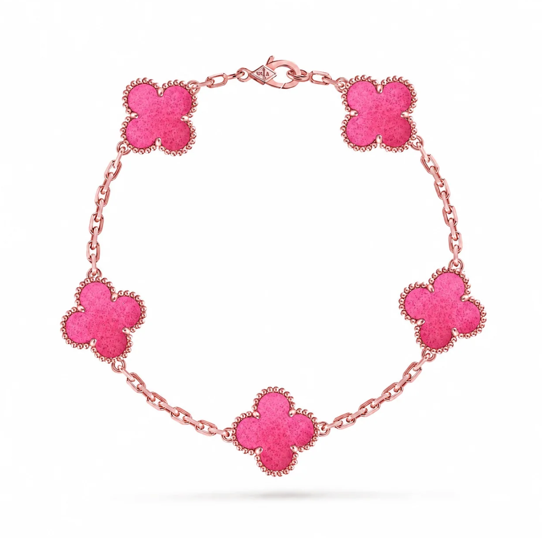 [⭐Hildren Jewelry]NEW CLOVER 5 MOTIFS PINK ENAMEL BRACELET