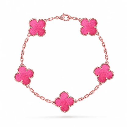 [⭐Hildren Jewelry]NEW CLOVER 5 MOTIFS PINK ENAMEL BRACELET