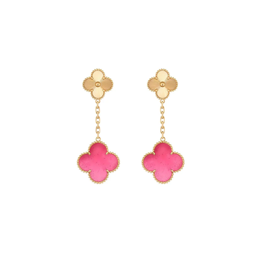 [⭐Hildren Jewelry]NEW CLOVER 2 MOTIF PINK ENAMEL EARRINGS