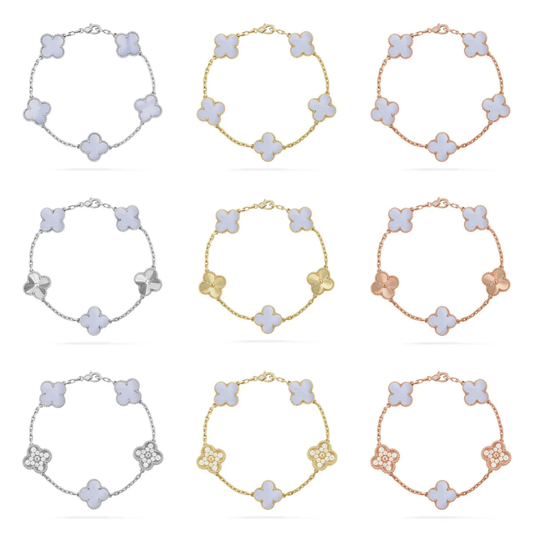 [⭐Hildren Jewelry] CLOVER 5 MOTIF PURPLE CHALCEDONY BRACELET COLLECTION