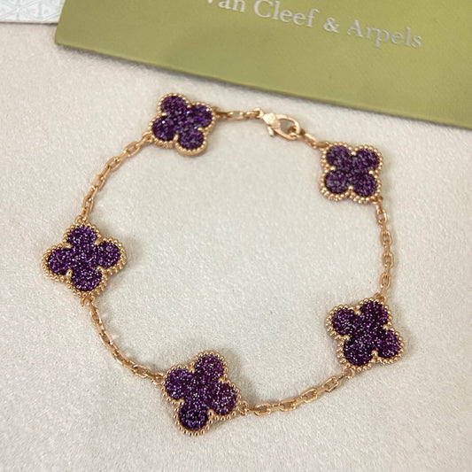 [⭐Hildren Jewelry]NEW PURPLE SAND-GOLD FOUR-LEAF CLOVER 5-FLOWER BRACELET