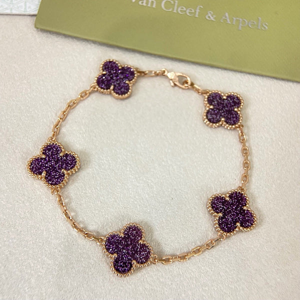 [⭐Hildren Jewelry]NEW PURPLE SAND-GOLD FOUR-LEAF CLOVER 5-FLOWER BRACELET