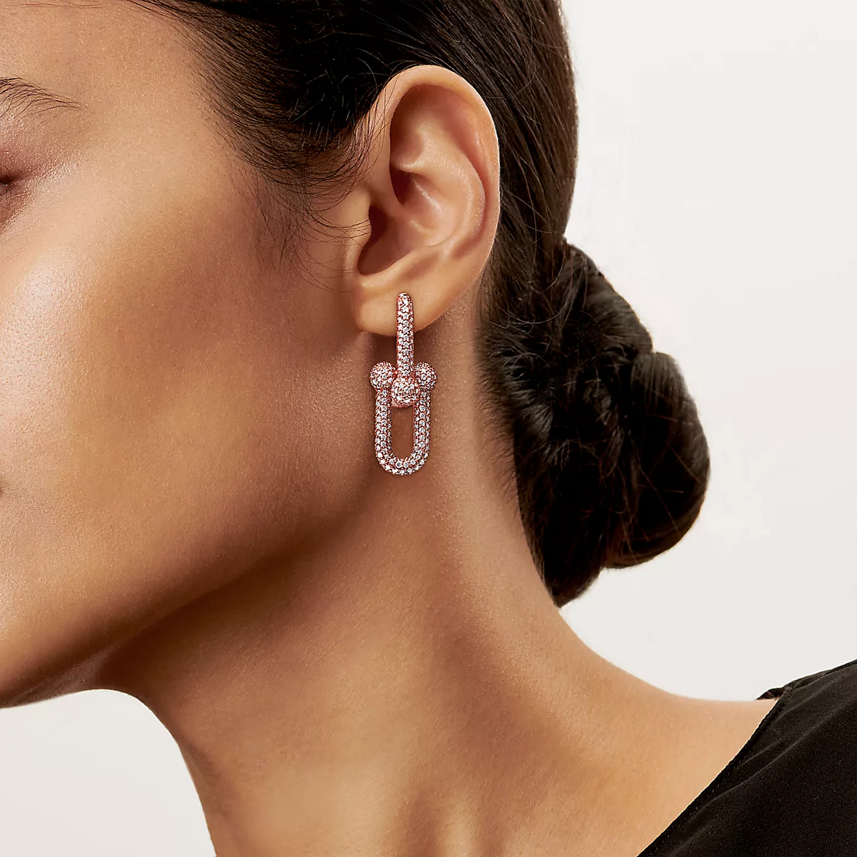 [Hildren Jewelry]LARGE LINK EARRINGS PINK GOLD WITH PAVED DIAMONDS