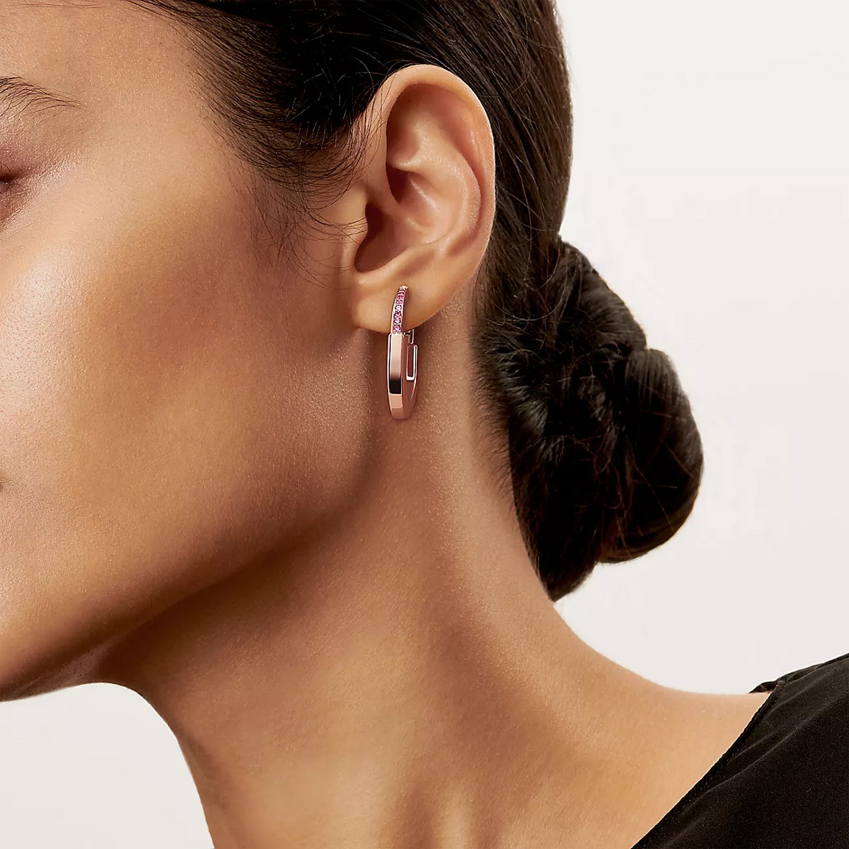 [Hildren Jewelry]LOCK MEDIUM PINK DIAMOND PINK GOLD EARRINGS