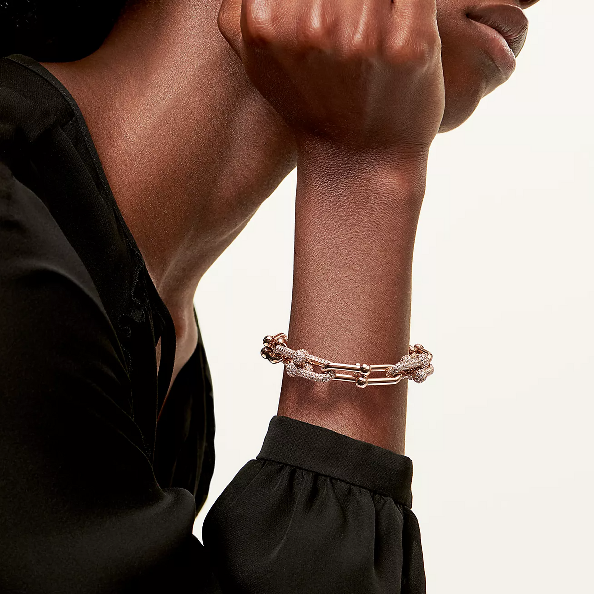 [Hildren Jewelry]HARDWEAR LARGE LINK PINK GOLD PAVED DIAMOND BRACELET