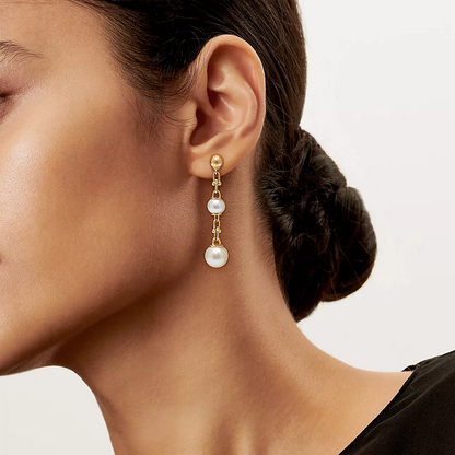 [Hildren Jewelry]TRIPLE DROP LINK EARRINGS GOLD WITH FRESHWATER PEARLS