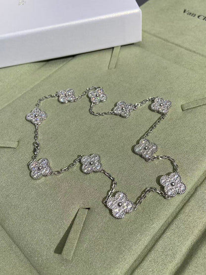 [⭐Hildren Jewelry]CLOVER 10 MOTIFS  FULL DIAMOND NECKLACE