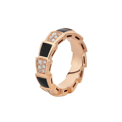 [⭐Hildren Jewelry]SERPENTI RING PINK GOLD BLACK MOP DIAMOND PAVED 4MM