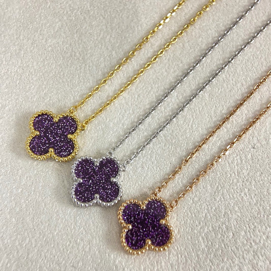 [⭐Hildren Jewelry]NEW 15MM PURPLE SAND-GOLD FOUR-LEAF CLOVER NECKLACE