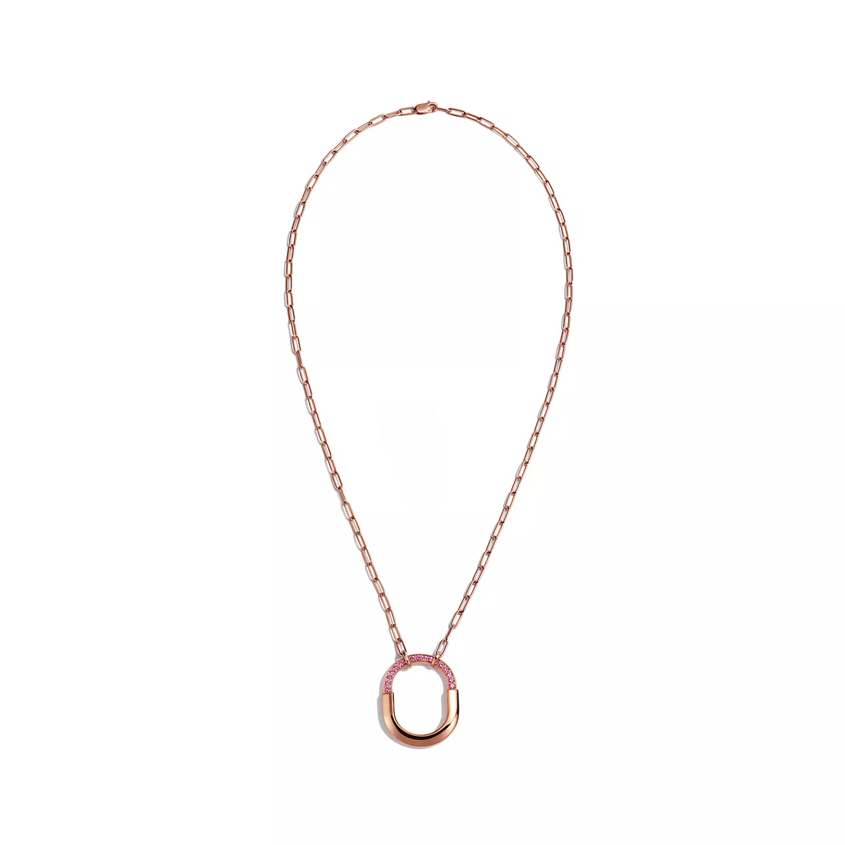 [Hildren Jewelry]LOCK MEDIUM PENDANT PINK DIAMOND PINK GOLD NECKLACE