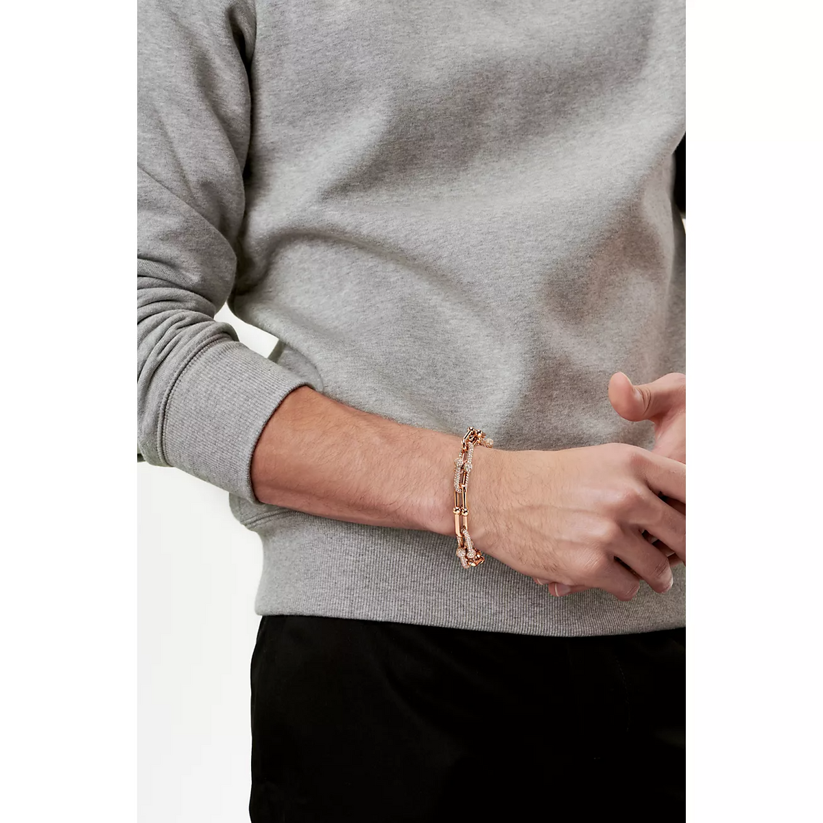 [Hildren Jewelry]HARDWEAR LARGE LINK PINK GOLD PAVED DIAMOND BRACELET