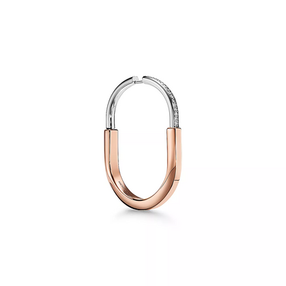 [Hildren Jewelry]LOCK EARRINGS ROSE AND WHITE GOLD DIAMONDS EXTRA LARGE
