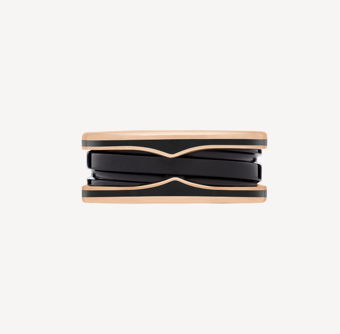 [⭐Hildren Jewelry]ZERO 1 TWO-BAND WITH MATTE BLACK CERAMIC PINK GOLD RING