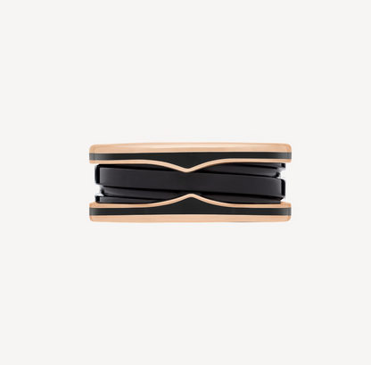 [⭐Hildren Jewelry]ZERO 1 TWO-BAND WITH MATTE BLACK CERAMIC PINK GOLD RING