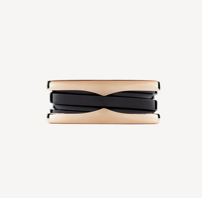 [⭐Hildren Jewelry]ZERO 1 TWO-BAND LOOPS AND BLACK CERAMIC PINK GOLD RING