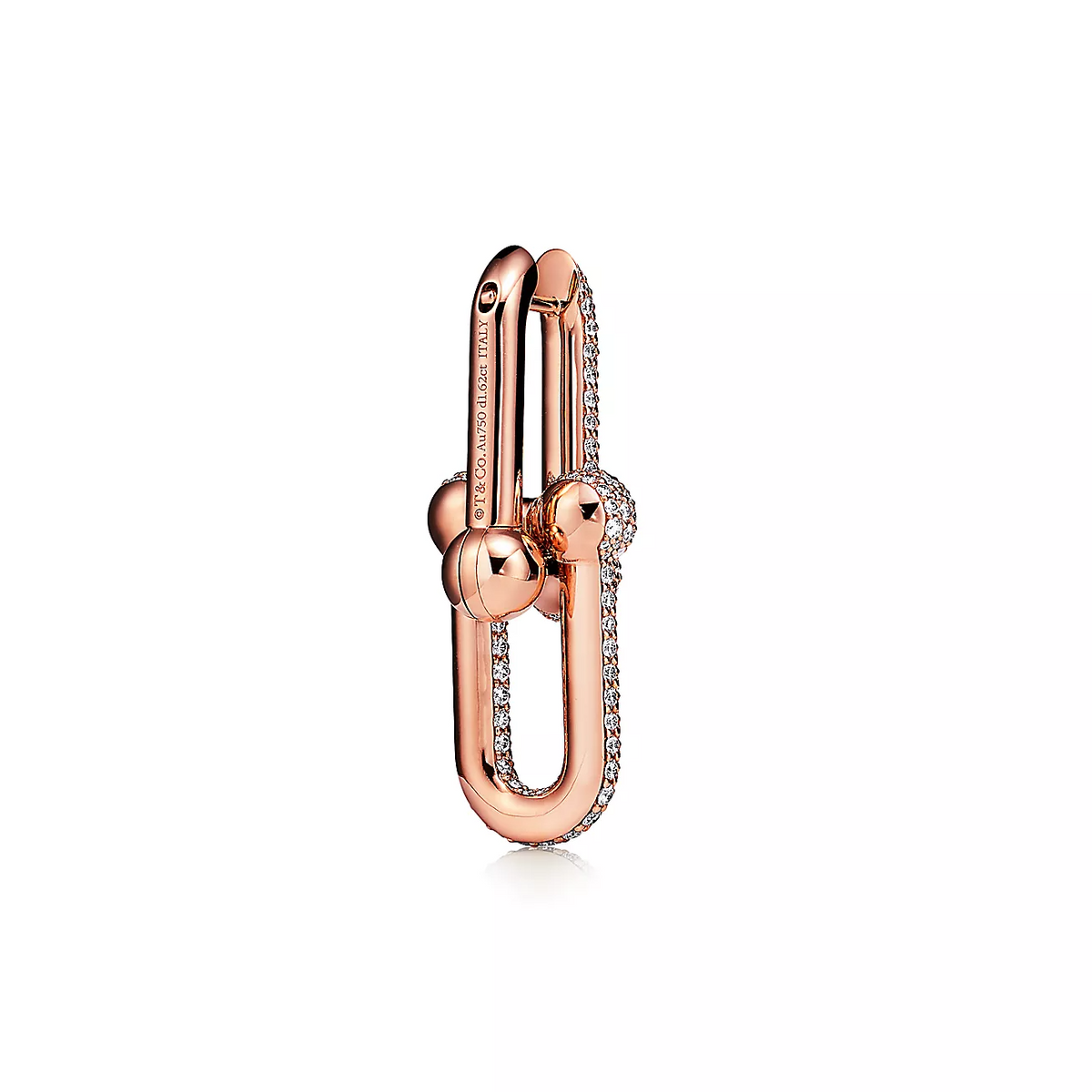 [Hildren Jewelry]LARGE LINK EARRINGS PINK GOLD WITH PAVED DIAMONDS