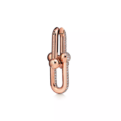 [Hildren Jewelry]LARGE LINK EARRINGS PINK GOLD WITH PAVED DIAMONDS
