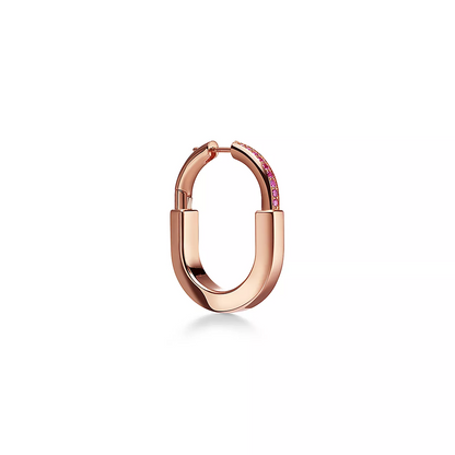 [Hildren Jewelry]LOCK MEDIUM PINK DIAMOND PINK GOLD EARRINGS