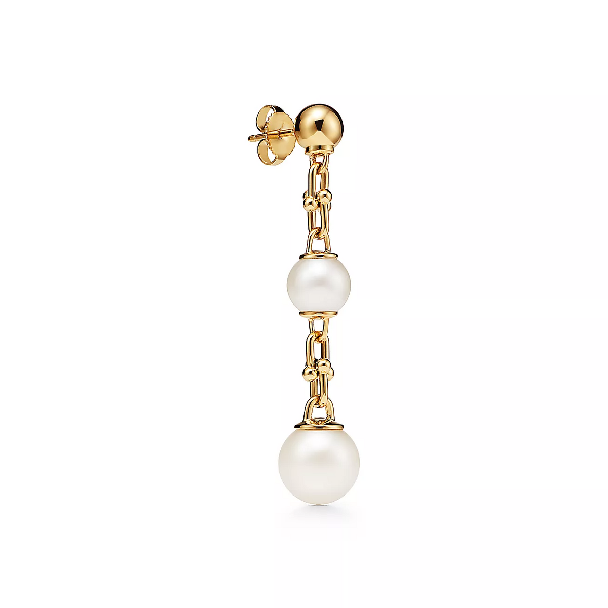 [Hildren Jewelry]TRIPLE DROP LINK EARRINGS GOLD WITH FRESHWATER PEARLS